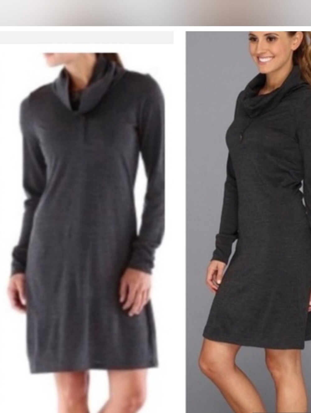 Icebreaker Merino Wool Ariana Sweater Dress Mock Neck Long Sleeve Black Large - Picture 2 of 9